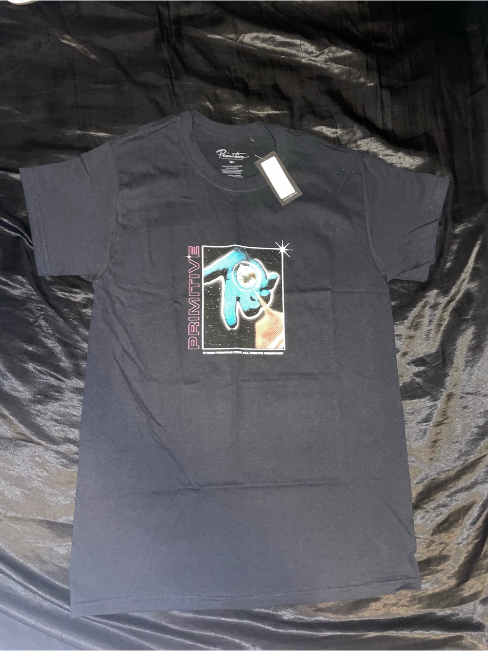 Primitive Black Short Sleeve Tee with Teal and Pink Graphic